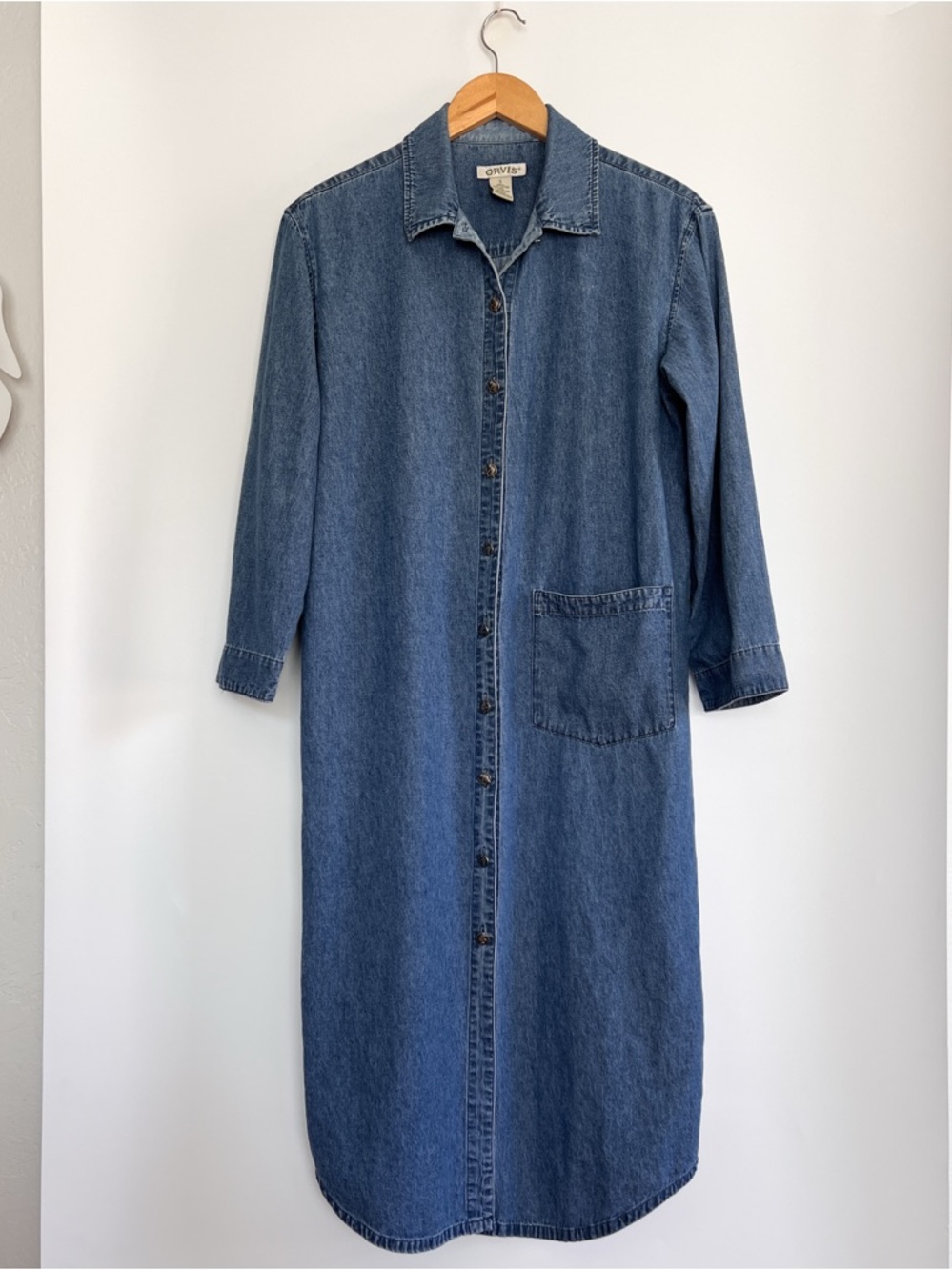 Vtg Orvis Oversized Denim Shirt Dress Blue